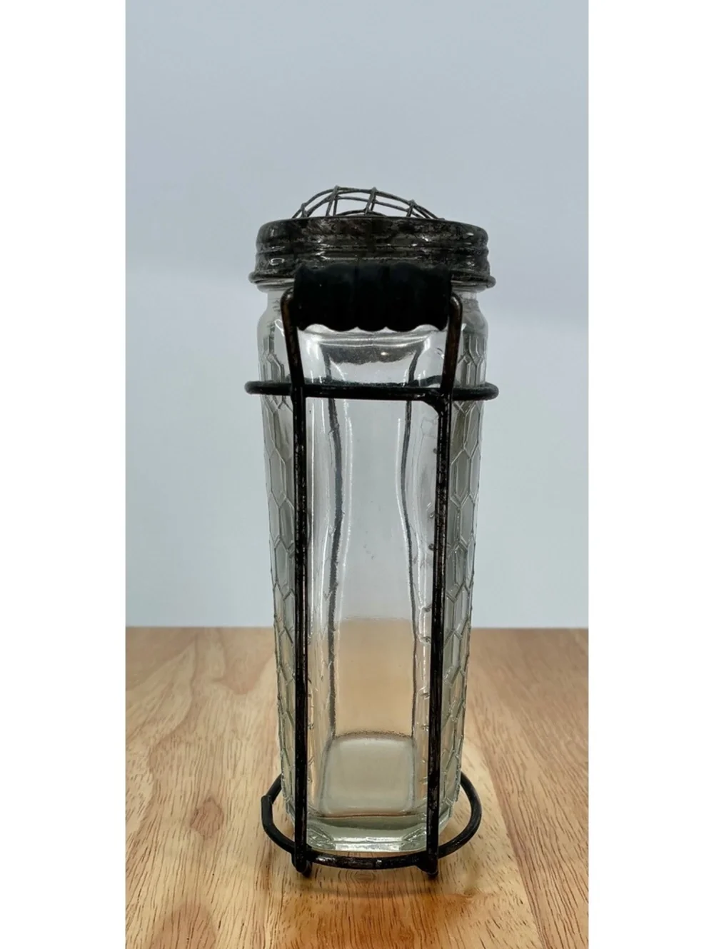 Glass Honey Jar Vase with Metal Wire Frame